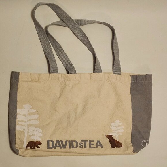 ADORABLE RETRO Davids Tea Messenger Tote Bag 10th Anniversary Bear Graphic - Picture 1 of 8